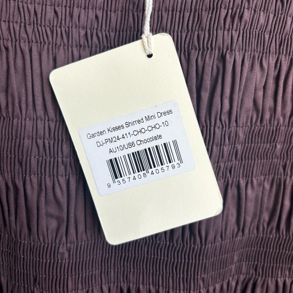 NWT Peppermayo Exclusive - Garden Kisses Shirred Mini Dress - Chocolate, Size 6 - Picture 15 of 15